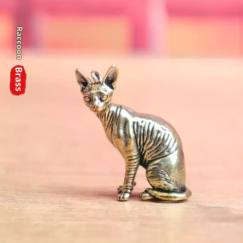 Solid Brass Hairless Cat Statue Vintage Desktop Ornament Desktop Ornament Qme