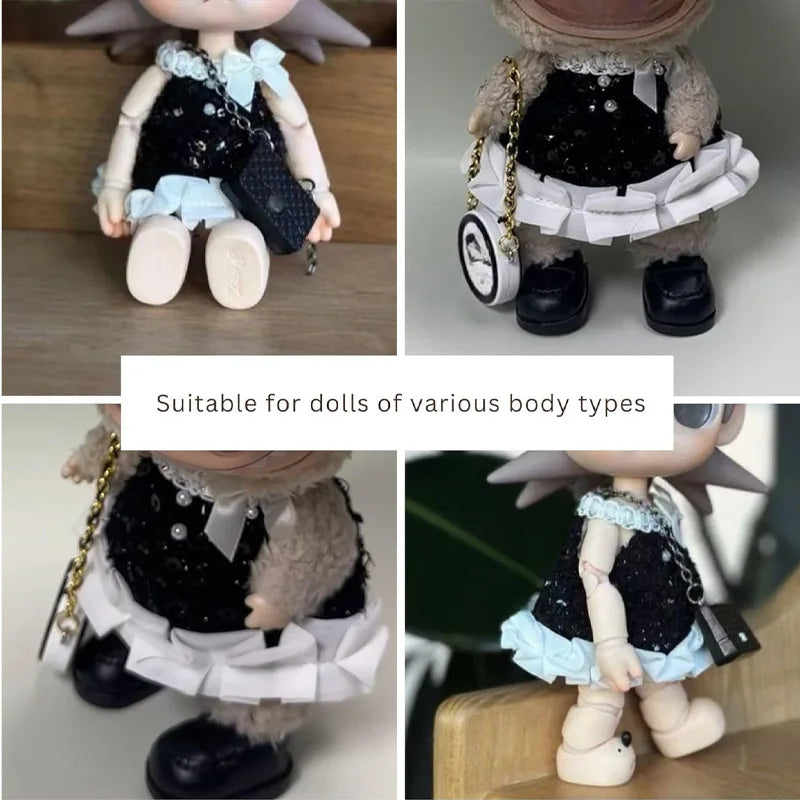 Labubu Doll Strapless Layered Chiffon Dress | Luxury Outfit Doll Clothing Qme