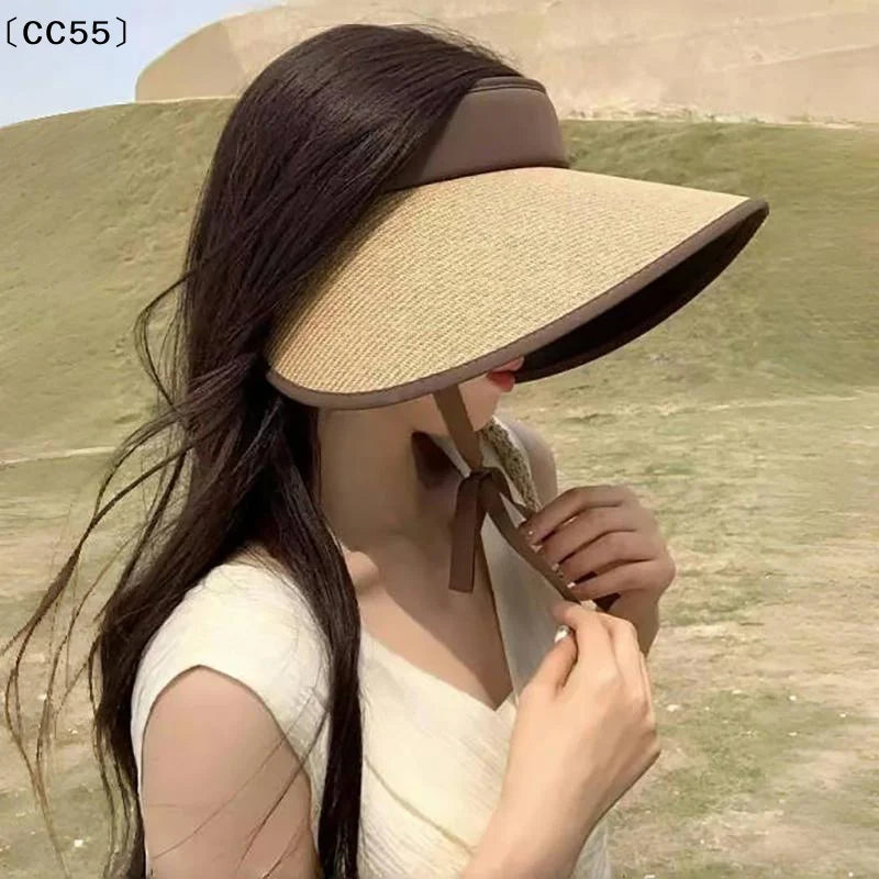 Women's Wide Brim Open-Top Foldable Sun Hat | UV Shade Wide Brim Sun Hat Qst
