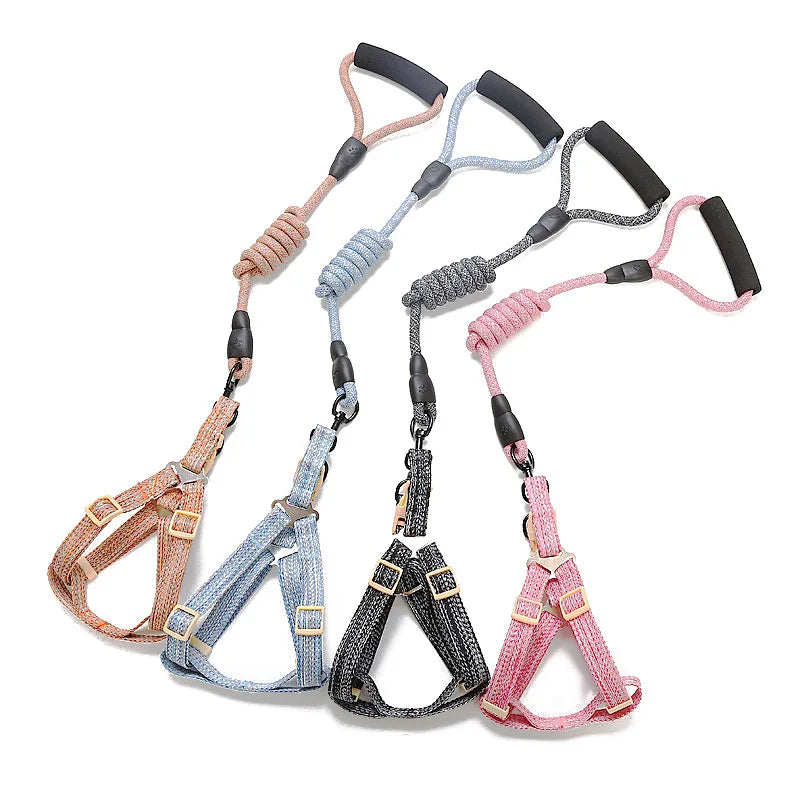 Adjustable Small Dog & Cat Harness Vest with 1.2M Leash Set Dog Harness & Leash Qme