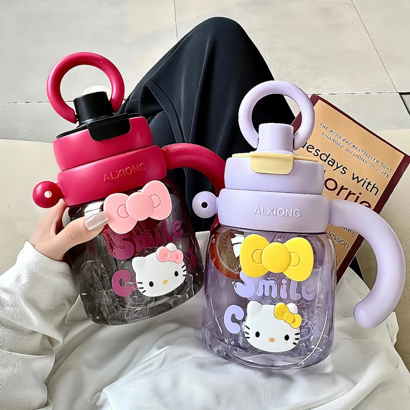 Hello Kitty Large Capacity Straw Water Cup – Girls & Students Character Straw Cup Qme