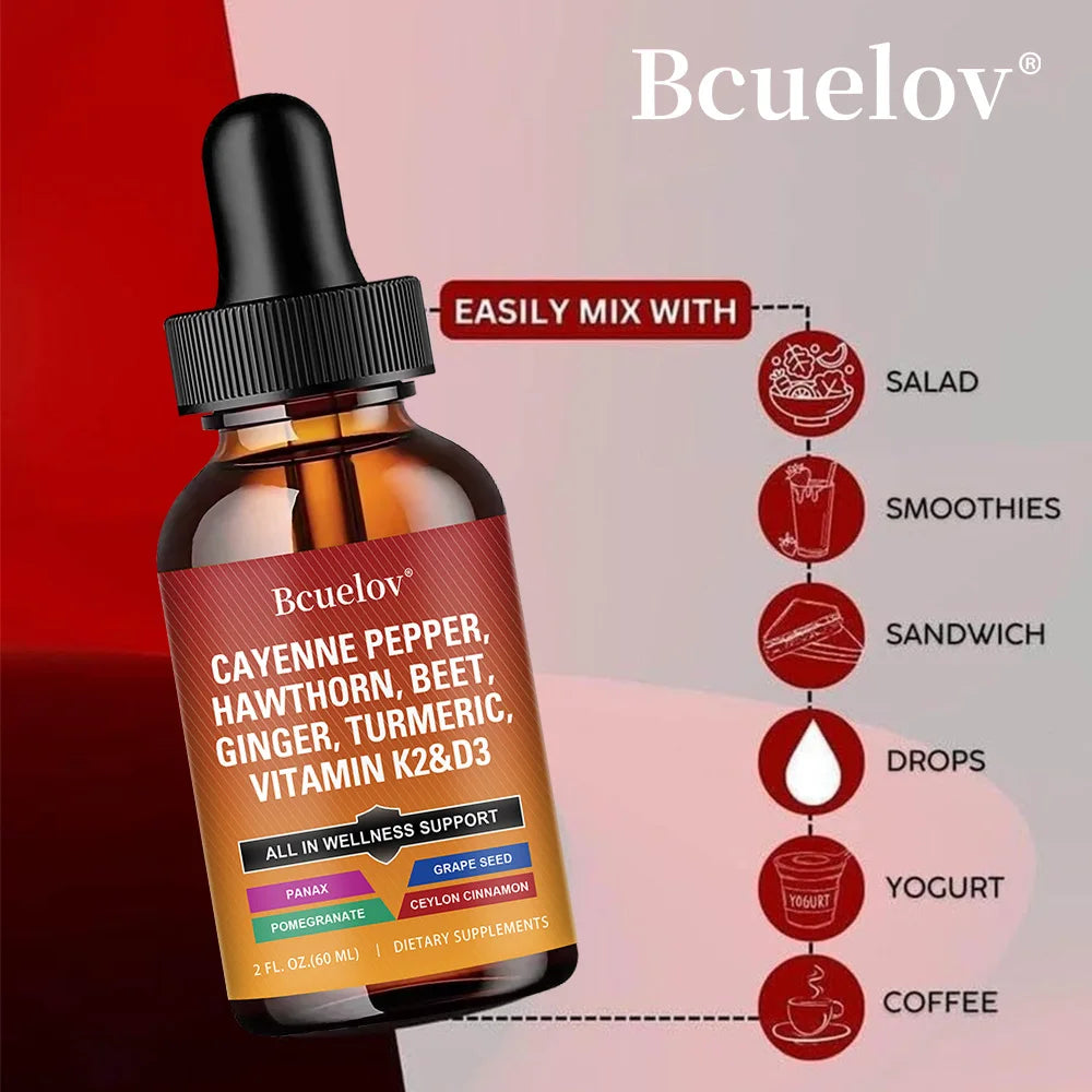 Cayenne Pepper Liquid Drops – D3 K2, Turmeric & Ginseng Herbal Liquid Supplement Qst