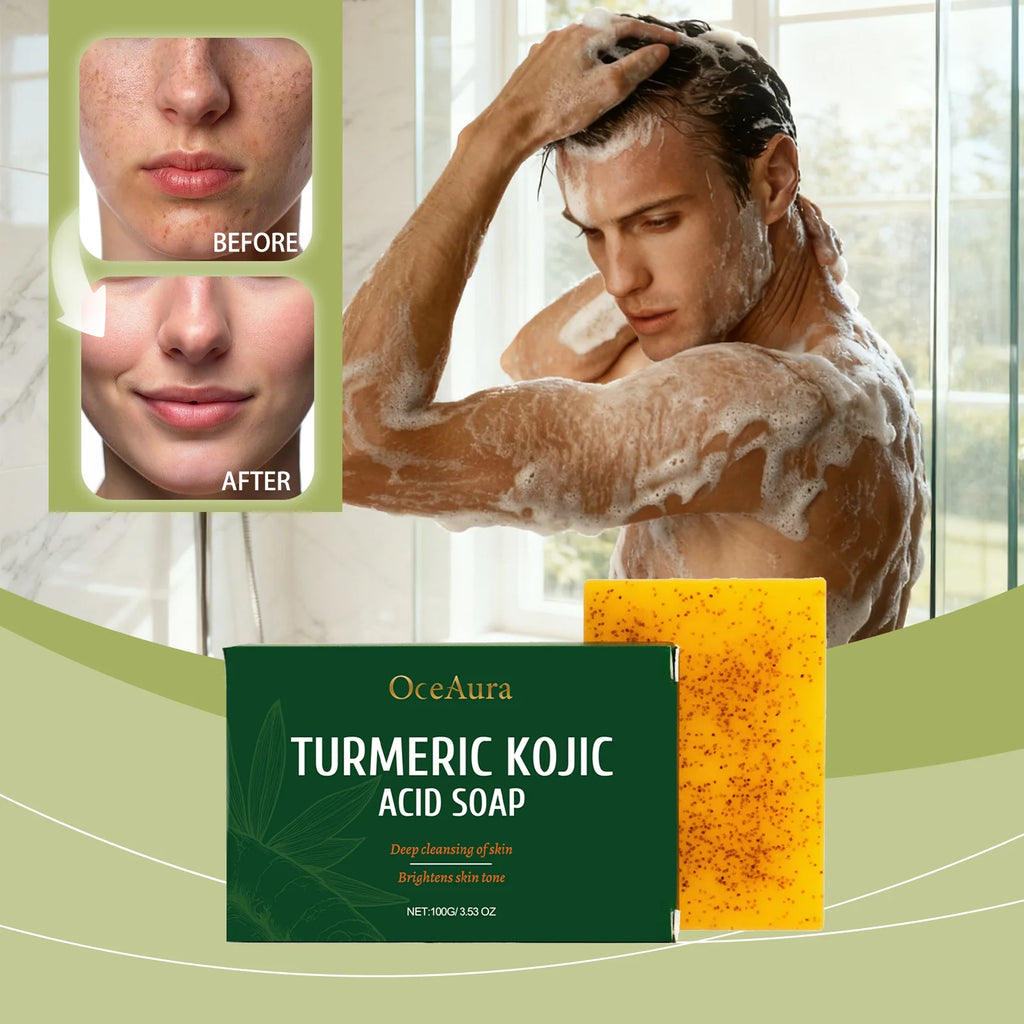 OceAura Turmeric & Kojic Acid Brightening Soap 100g Brightening Cleansing Bar Qst
