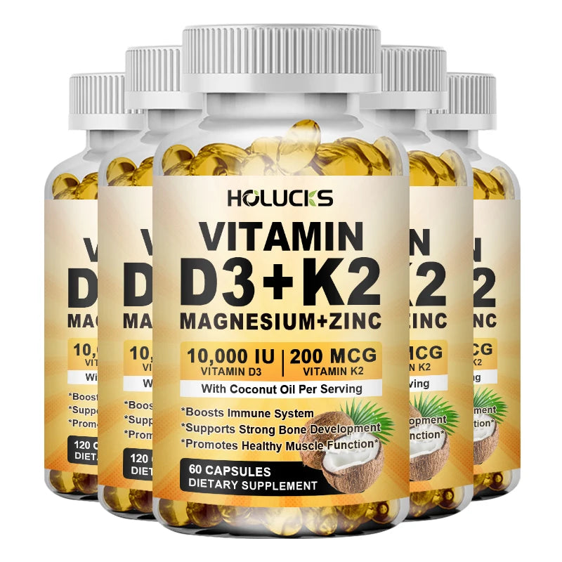 HOLUCKS D3+K2 Capsules with Magnesium & Zinc | 60/120 Count Vitamin Supplement Capsules Qst 5 BOX 60pcs Hot Sale