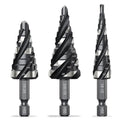 4-Piece HSS Step Drill Bit Set – Spiral Flute Unibit 1/4" Shank Step Drill Bit Set Qme As Shown