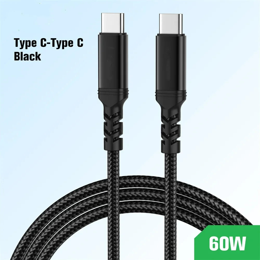 PD 60W USB-C Nylon Braided Fast Charging Cable | Qme USB-C Charging Cable Qme black Type-C to C 8 meter