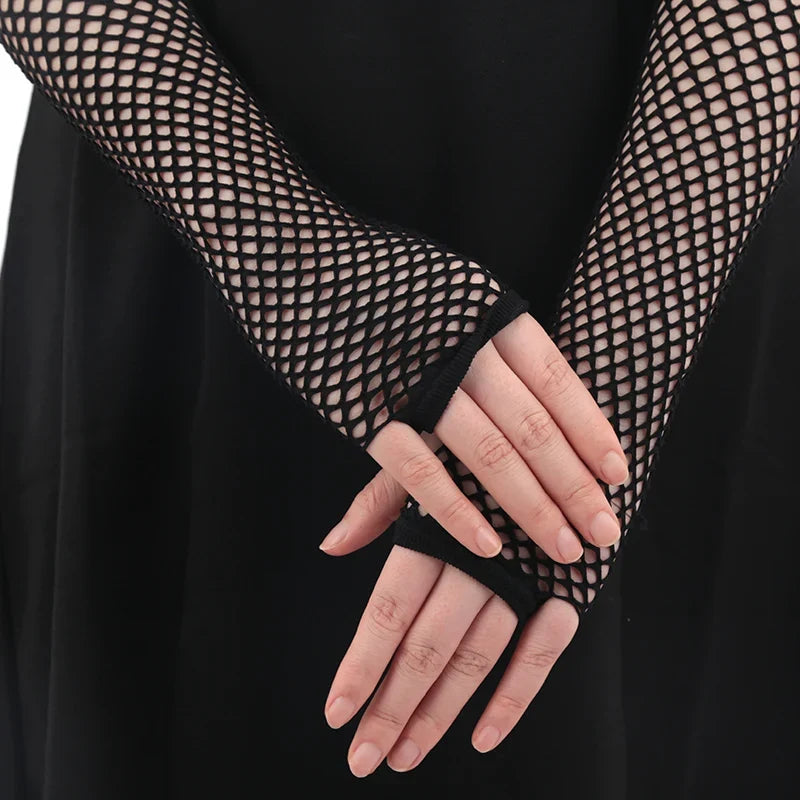 Women's Long Fishnet Fingerless Gloves – Punk Party Style Fishnet Fingerless Gloves Qme