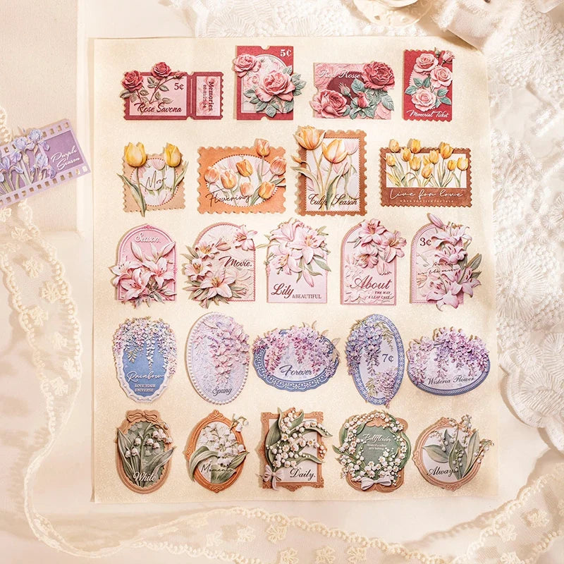 Vintage Floral Stamp Border Stickers – Junk Journal Collage Decorative Craft Stickers Qme