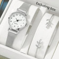 Women's Fashion Bracelet Watch Set – 2pcs Simple Dial Quartz Bracelet Watch Set Qme Silver suit