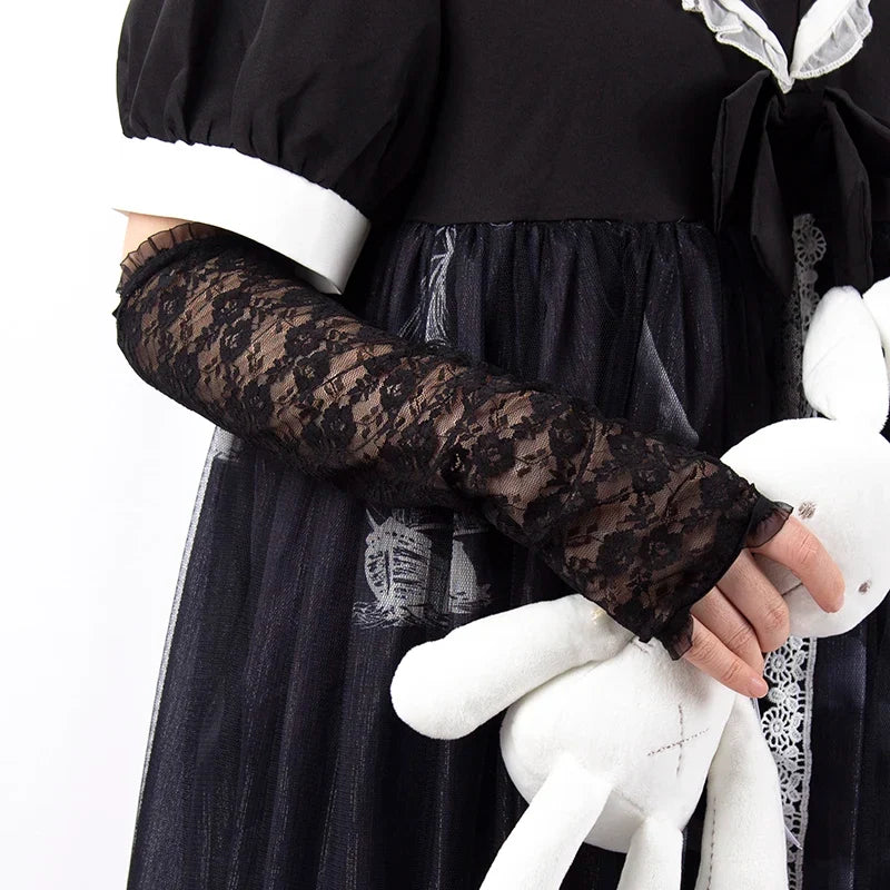 Long Lace Gloves Gothic Lolita Anime JK Fingerless Mittens Lace Fashion Gloves Qme