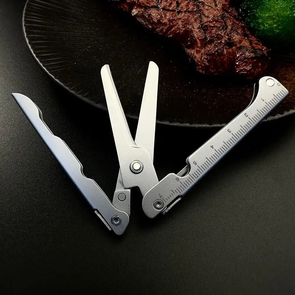 Folding Stainless Steel Multitool Scissors for Fishing & Camping Folding Multitool Scissors Qme