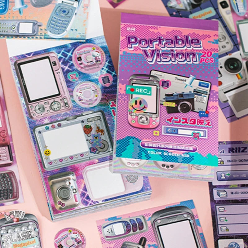 Y2K Retro Digital Sticky Note Sticker Book | Millennium Style Sticky Note Sticker Book Qme