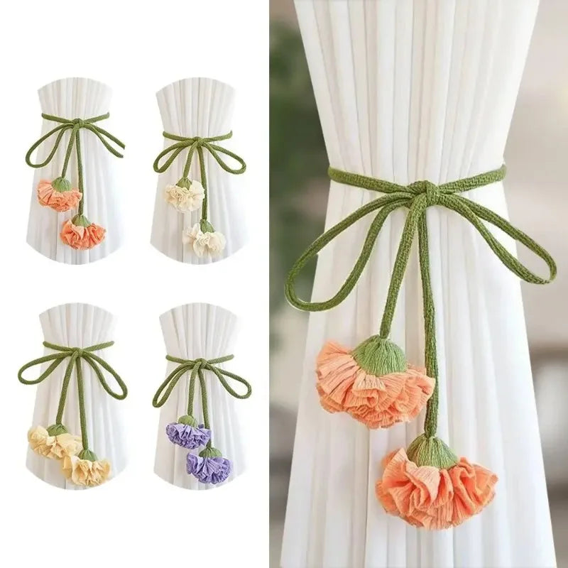 Flower Shape Curtain Tiebacks | Elastic Band Buckles, 3 Colors Curtain Tieback Qme
