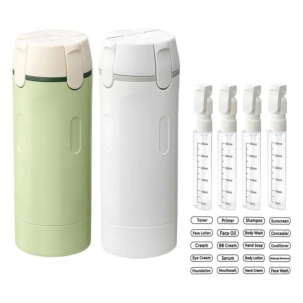 4-in-1 Leak-Proof Travel Dispenser Bottles 30ml – Portable Set Travel Dispenser Set Qst
