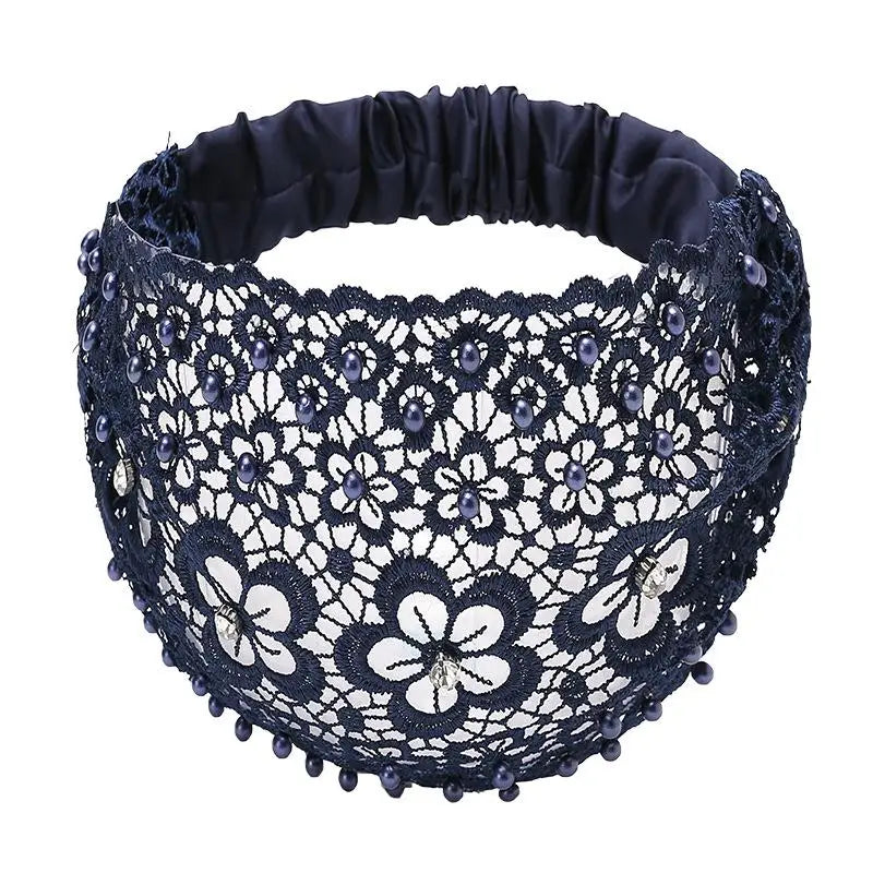 Women's Rhinestone Faux Pearl Hollow Flower Wide Headband Fashion Headband Qst A3