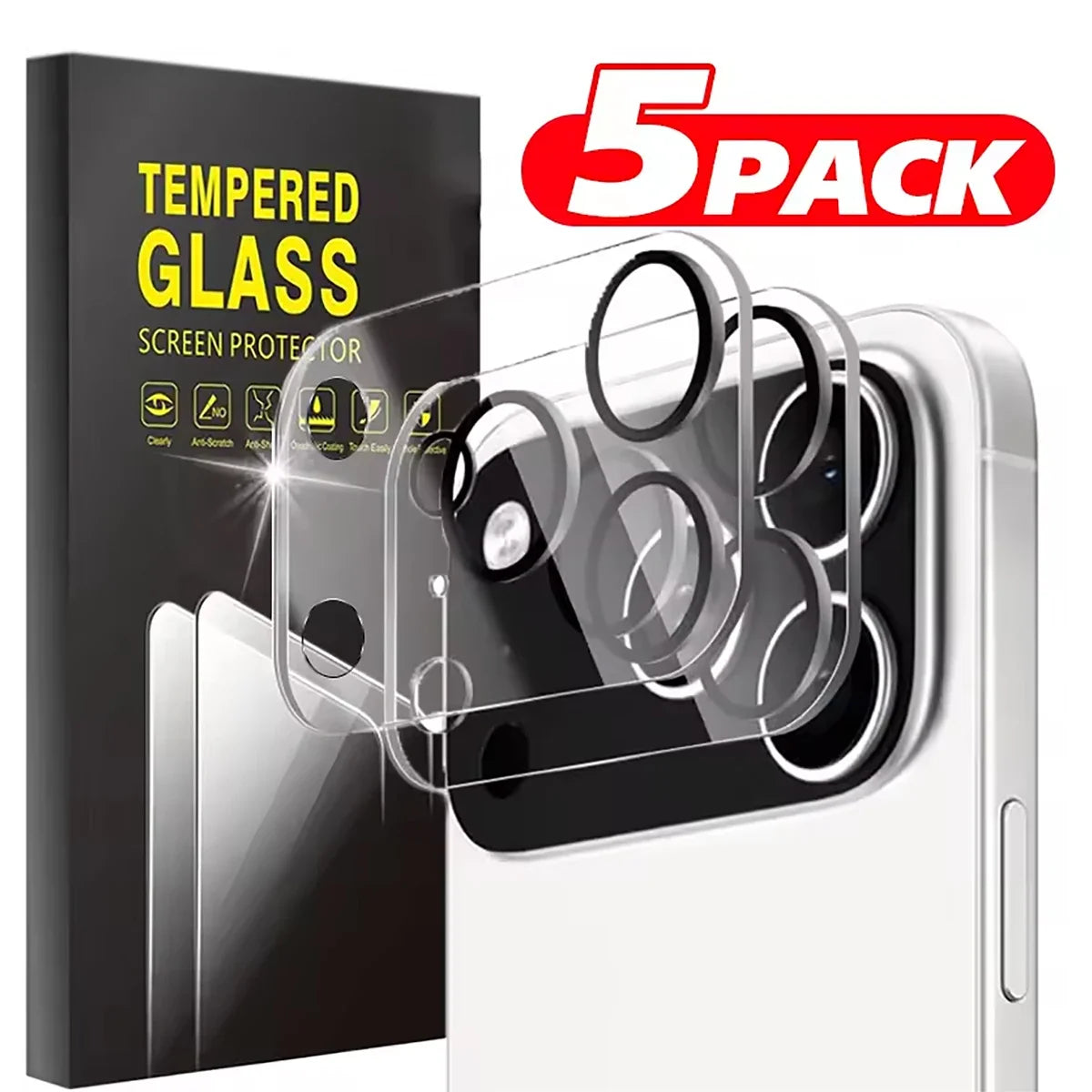 5-Pack Tempered Glass Camera Lens Protector – iPhone 17 Camera Lens Protector Qme