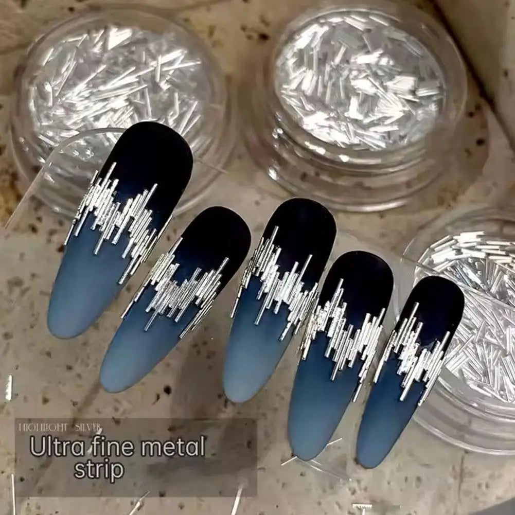 Gloss Silver Metal Strip Nail Art Decorations – Reflective 3D Nail Art Strips Qme