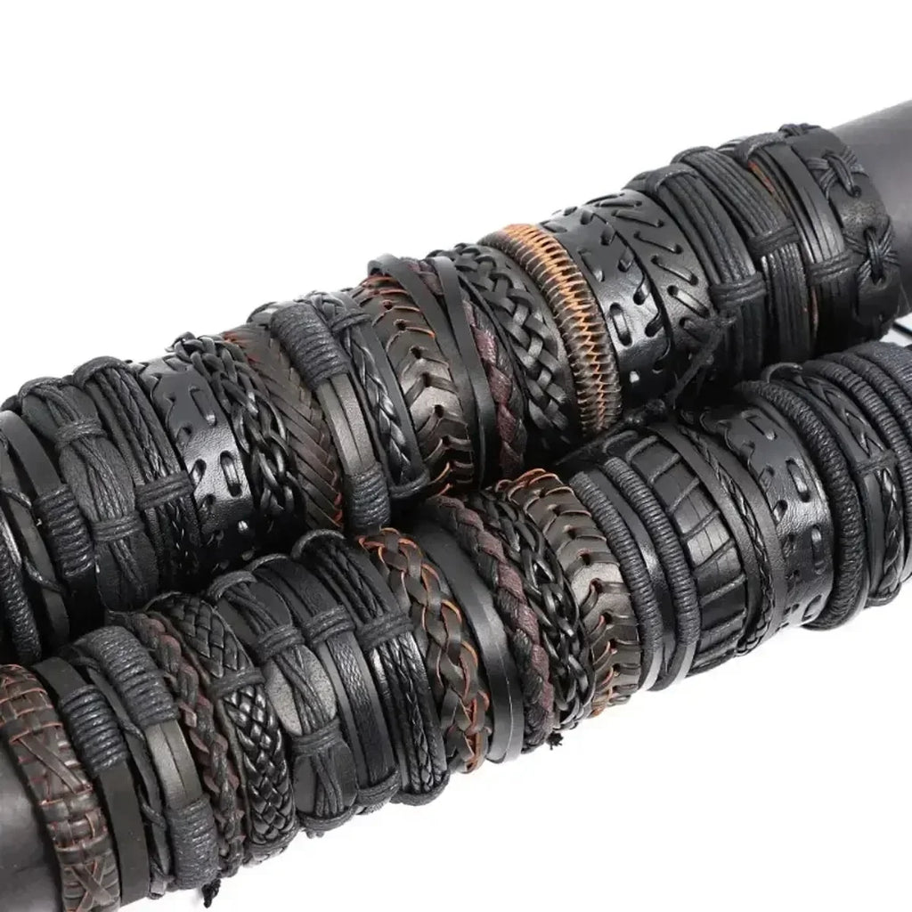 Men's & Women's Webbing Rope Leather Bracelet Set – 5pcs Leather Bracelet Set Qme