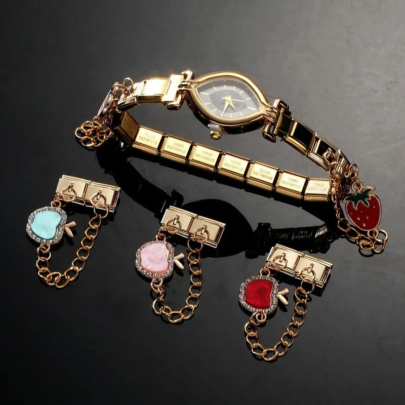 Zircon Fruit Italian Charm – Apple Strawberry Cherry, 9mm Italian Charm Link Qme