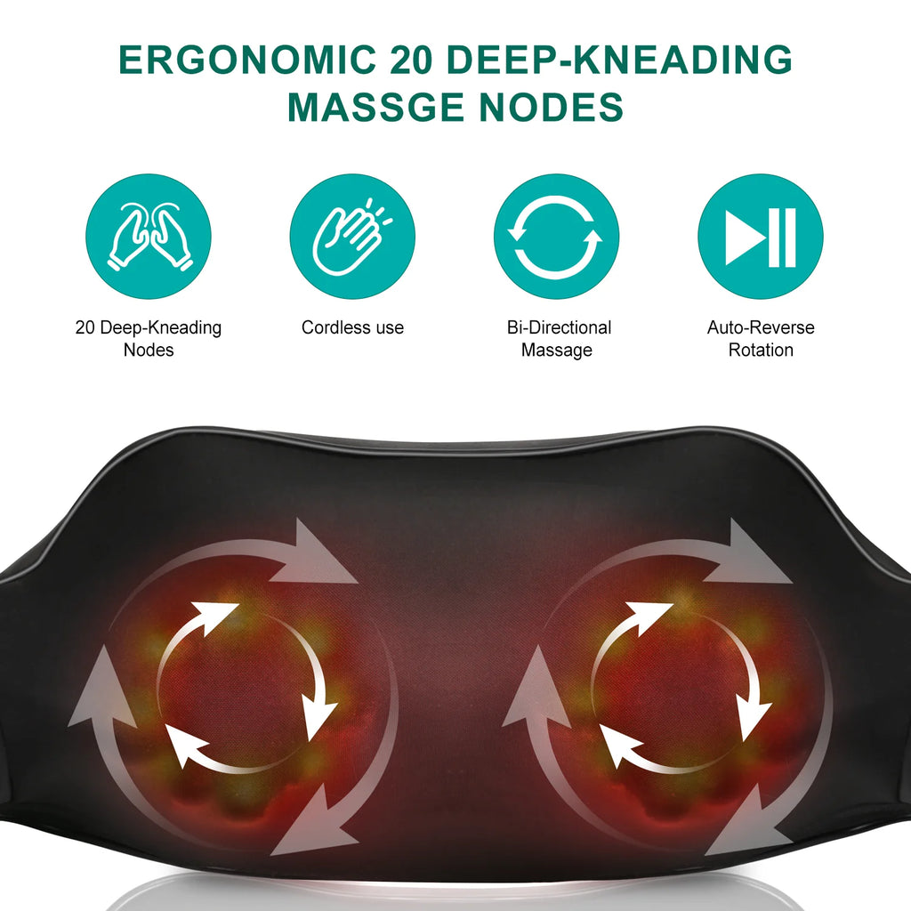Leercon Shiatsu Neck & Back Massager with Heat – Wireless Shiatsu Neck Massager Qst