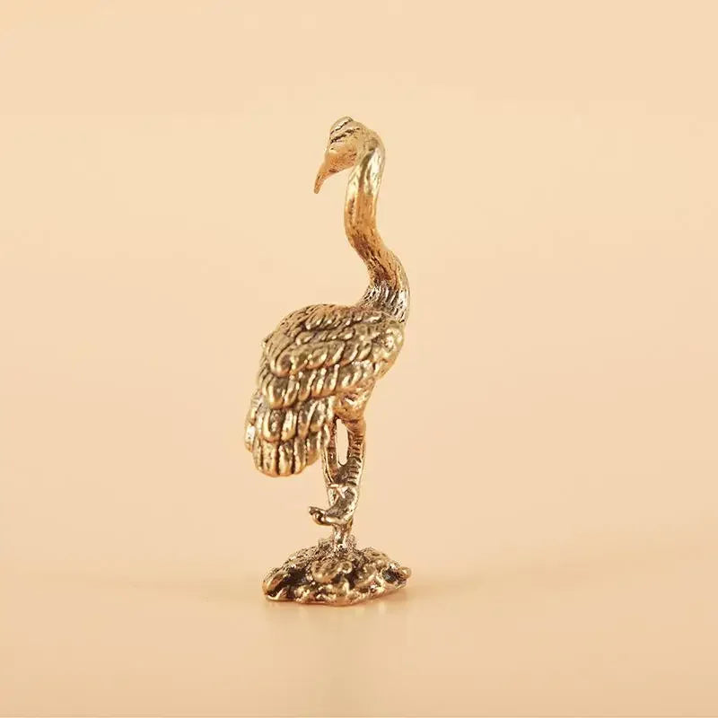 Brass Crane Miniature Figurine | Decorative Animal Sculpture Decorative Figurine Qme