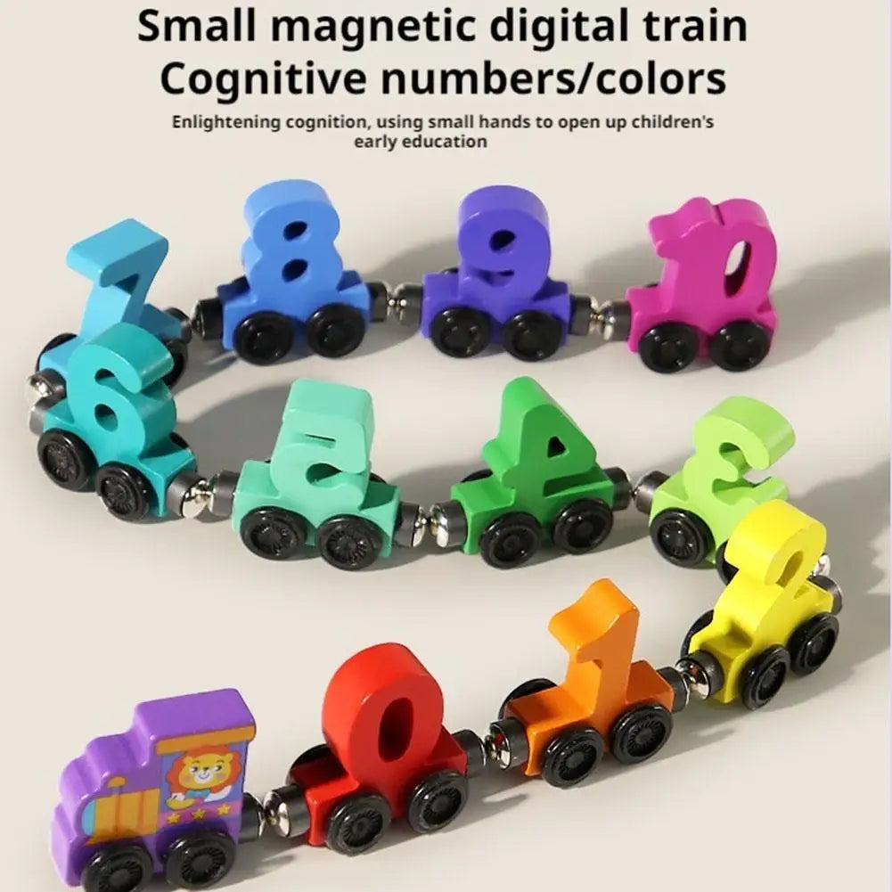 Wooden Magnetic Number Train Toy – Colorful Building Blocks Wooden Educational Toy Qme