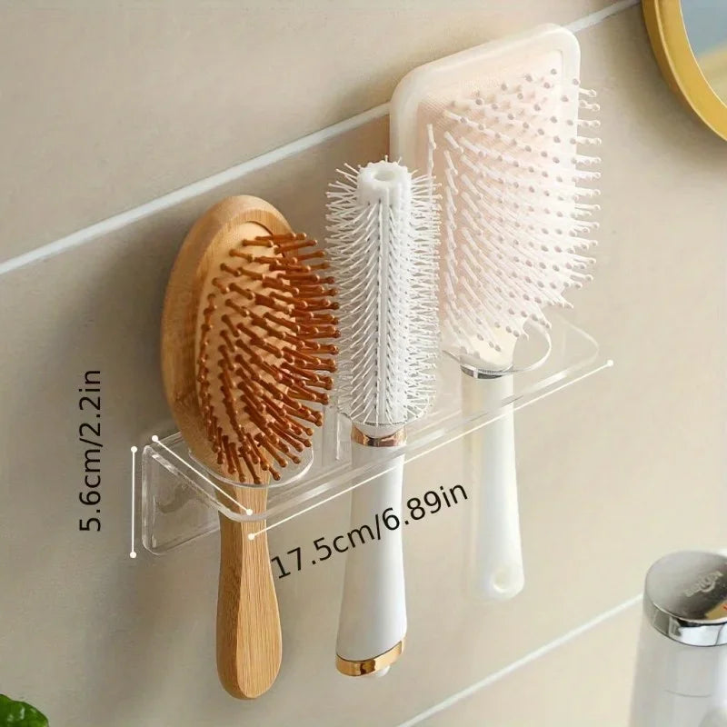 Wall-Mounted Acrylic Hair Brush Holder | Clear Bathroom Organizer Bathroom Hair Organizer Qme