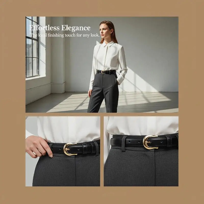 Women's 2cm PU Leather Belt – Western Metal Buckle Slim Fashion Belt Qst
