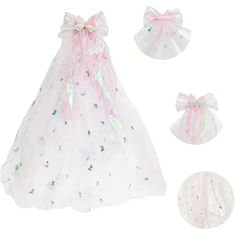 Iridescent Butterfly Hair Clip with Veil & Sequins | Qme Hair Clip Qme