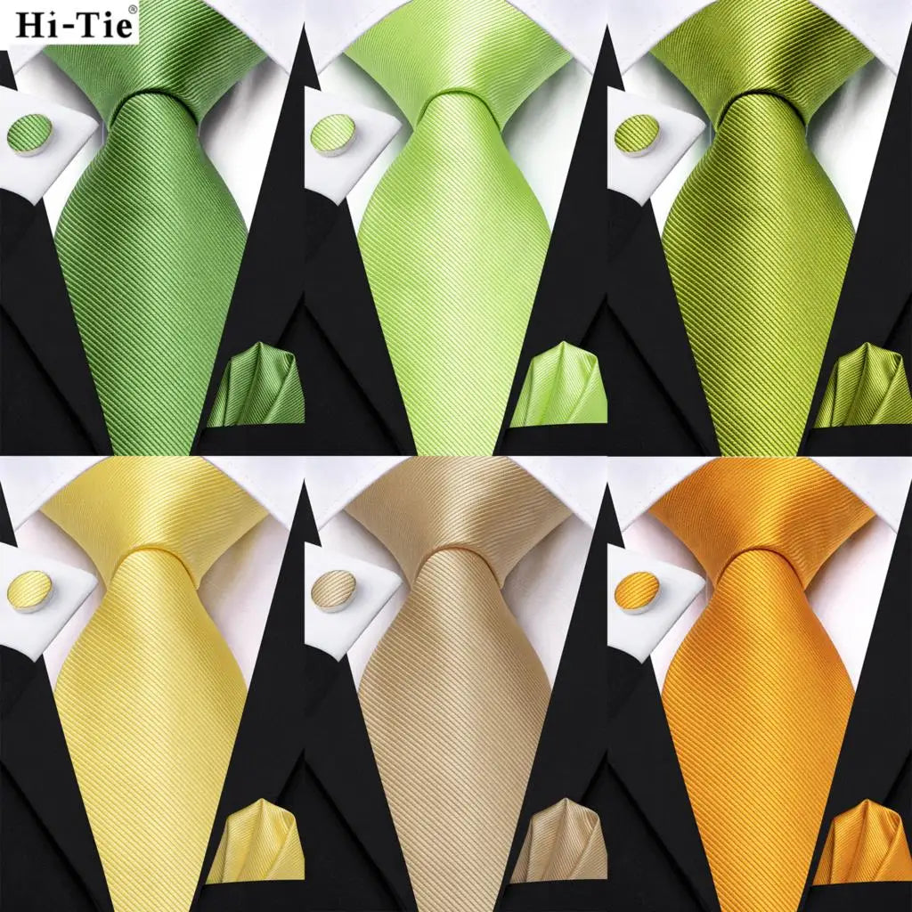 Hi-Tie Men's Silk Necktie Handkerchief & Cufflinks Set Silk Necktie Set Qme