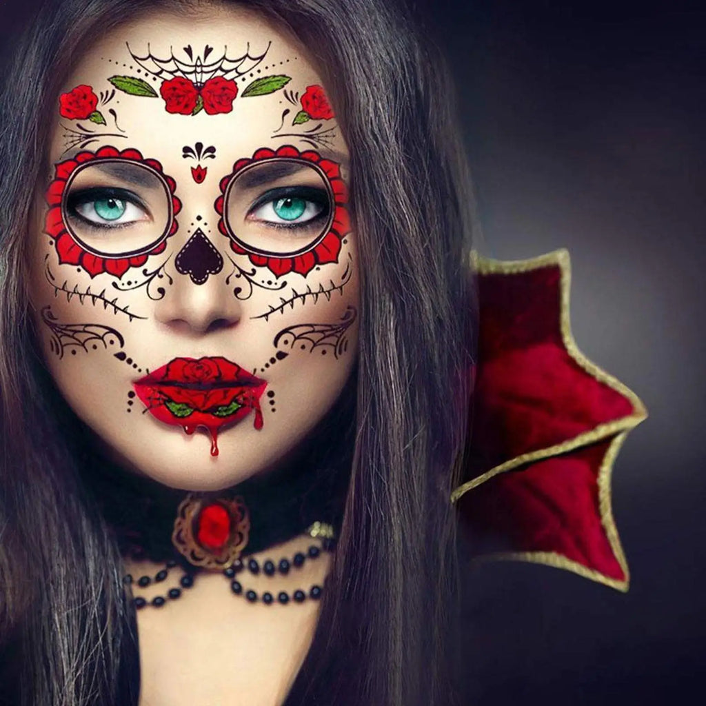 Day of the Dead Sugar Skull Temporary Face Tattoos – 13 Sheets Temporary Face Tattoos Qme