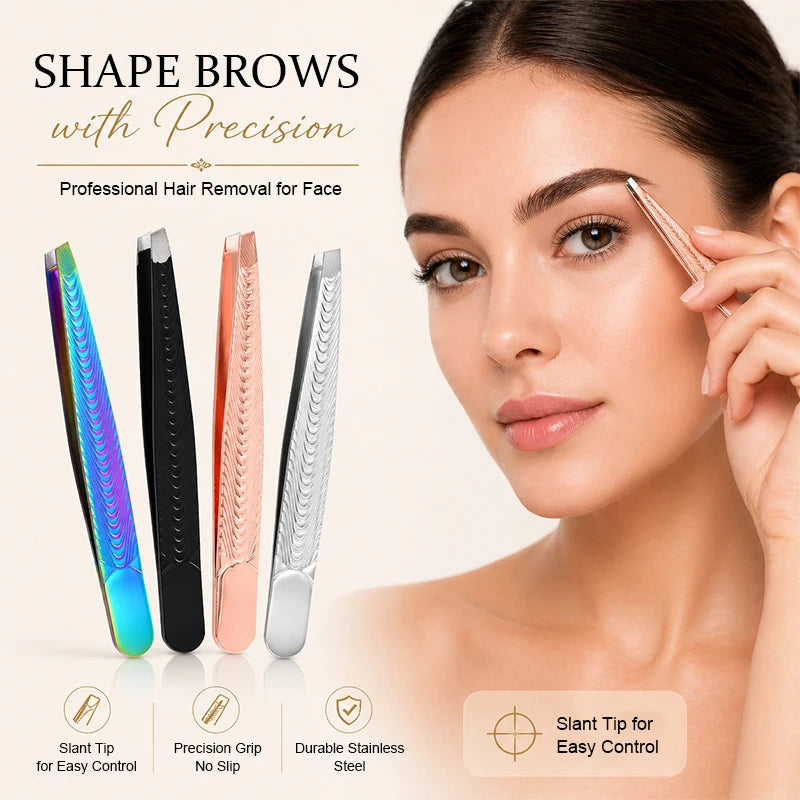 YOUNGCOME Slant Tip Eyebrow Tweezers – Stainless Steel Black Eyebrow Tweezers Qst