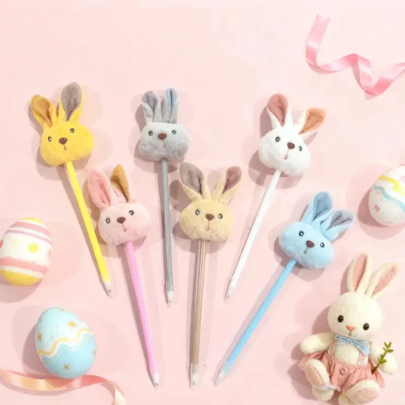 Kawaii Rabbit Plush Ballpoint Pen | Cute Easter Bunny Writing Pen Novelty Ballpoint Pen Qme