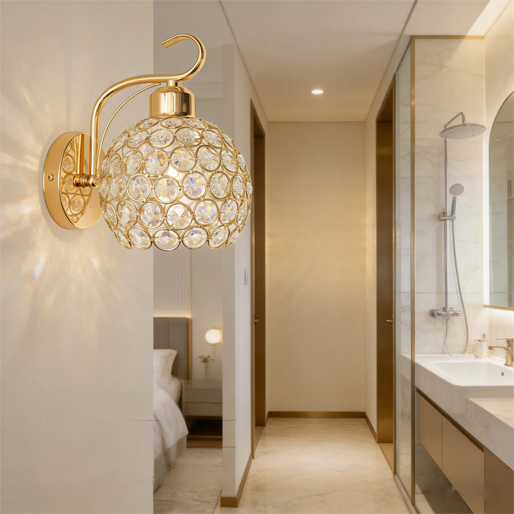 Crystal LED Wall Lamp – Modern Minimalist Bedroom Light LED Wall Sconce Qme