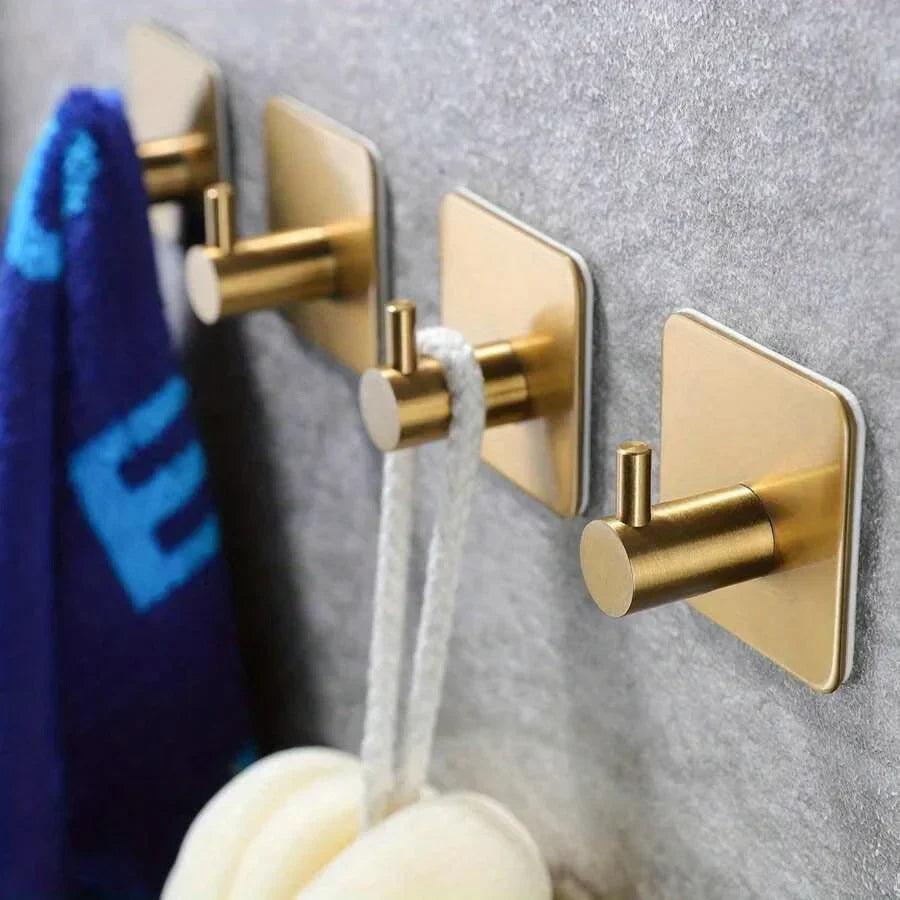 Golden No-Drill Wall Hook for Towels & Coats | Metal Wall Hook Qme