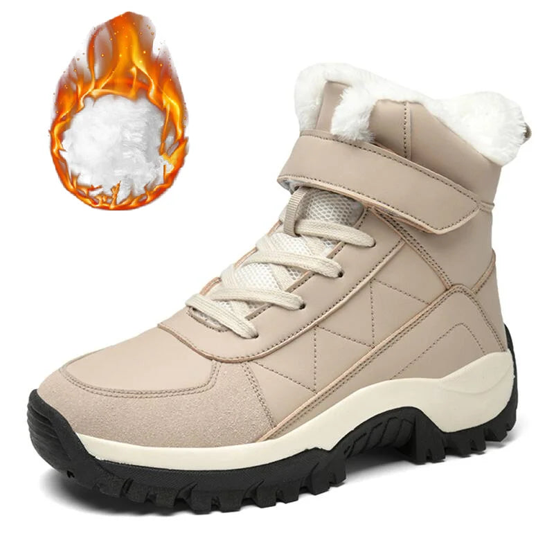 Women's Warm Plush Mid-Calf Snow Boots – Waterproof Lace-Up Women's Snow Boots Qst