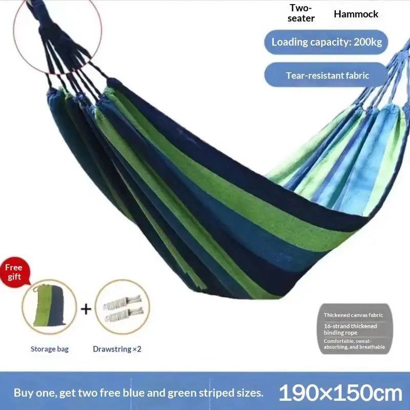 Thick Canvas Camping Hammock – Outdoor Swing for Adults Camping Hammock Qme 190 x 150cm Blue