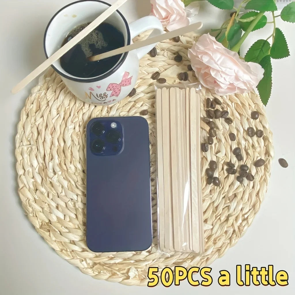 Wooden Coffee Stir Sticks – 50 Disposable Beverage Stirrers Disposable Stirrers Qme