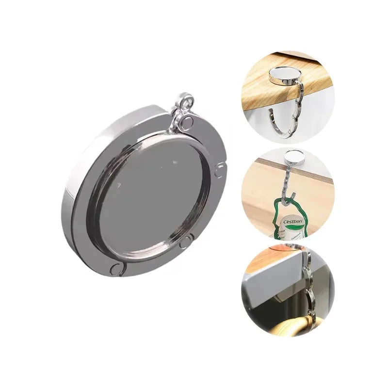 Portable Foldable Bag Hanger Hook – Round Zinc Alloy Holder Foldable Bag Hook Qme