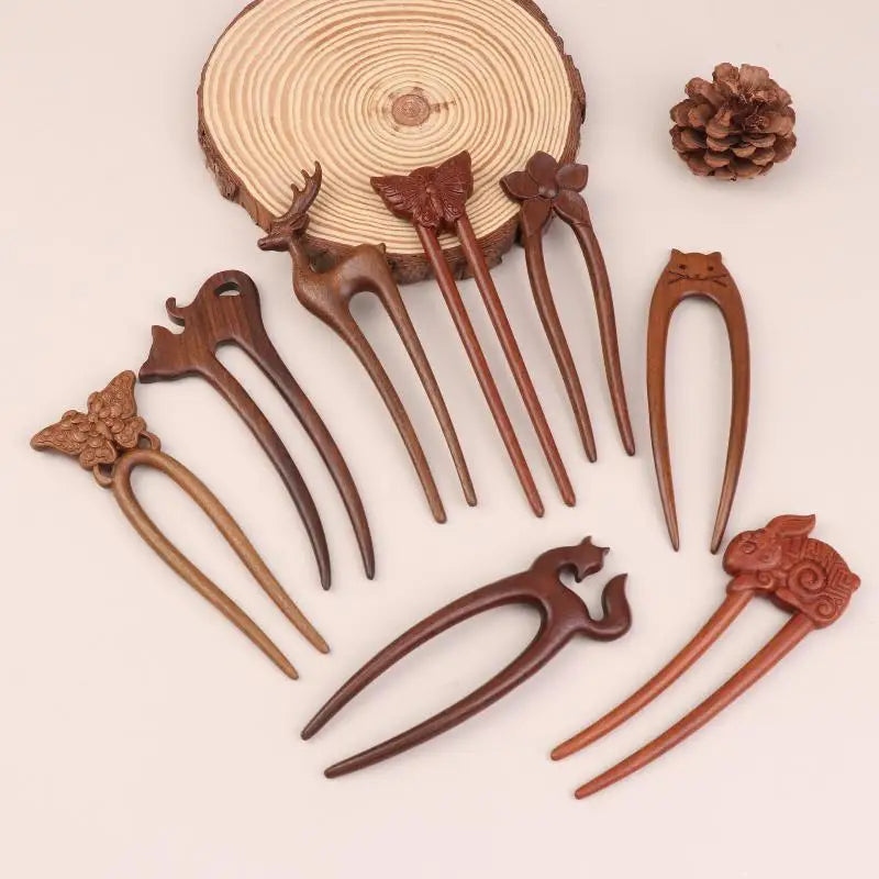 Wooden U-Shape Hair Stick Fork – Chinese Style Hairpin Hair Fork Hairpin Qst