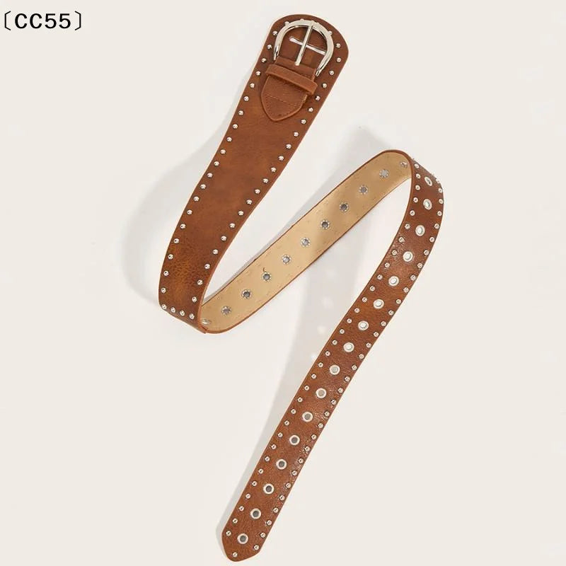 Retro Rivet Studded PU Leather Belt – Y2K Punk Waistband Studded Fashion Belt Qst
