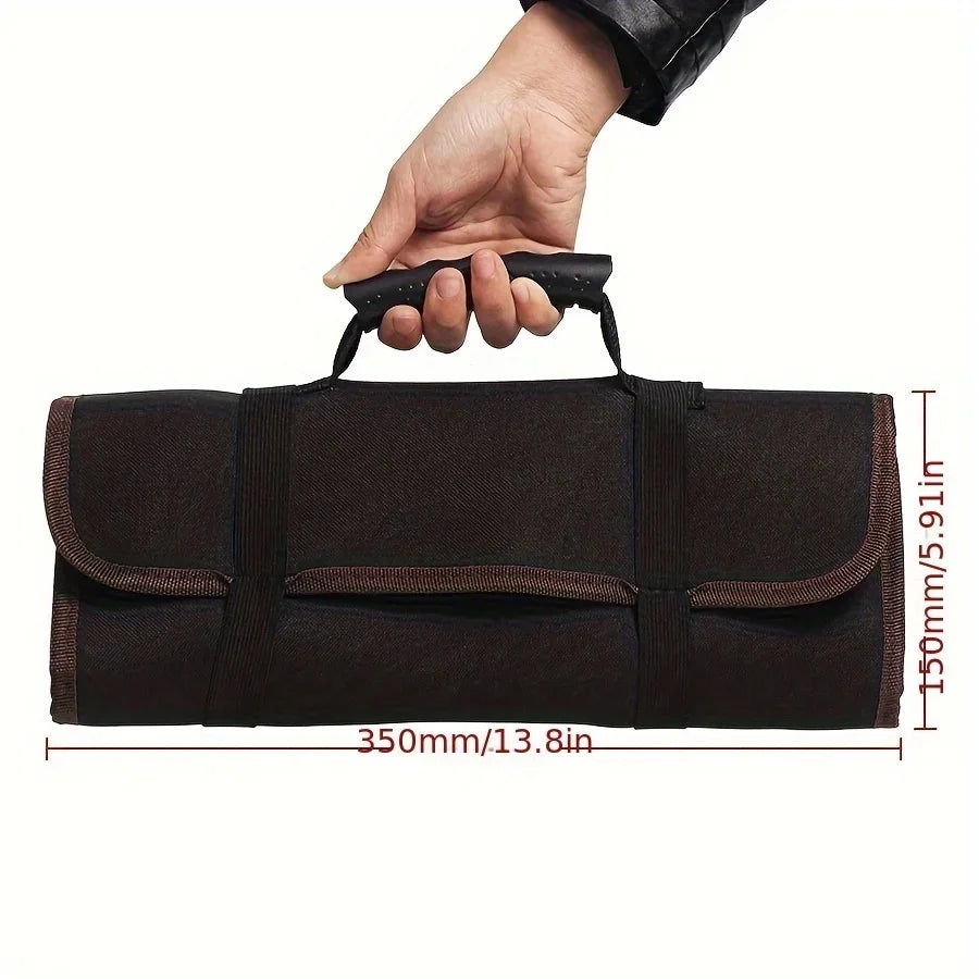 Roll-Up Tool Bag – 22-Pocket Wrench & Spanner Organizer Roll-Up Tool Bag Qme