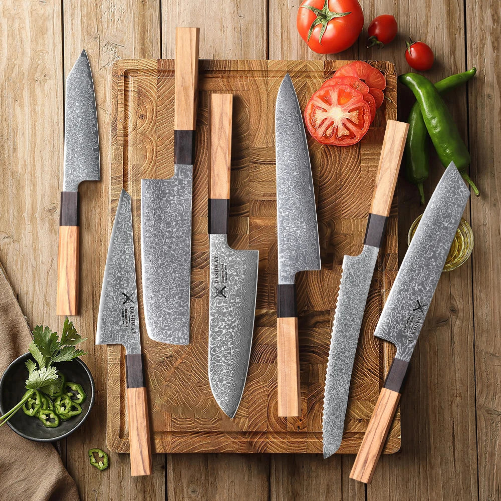 DASHWAY 67-Layer Damascus Steel Kitchen Knife Set 1–7 Pc Damascus Kitchen Knife Set Qst