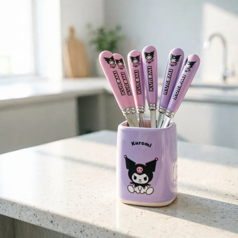 Kuromi Hello Kitty Stainless Steel Fruit Fork Set | Cute Cartoon Cartoon Fruit Fork Set Qme