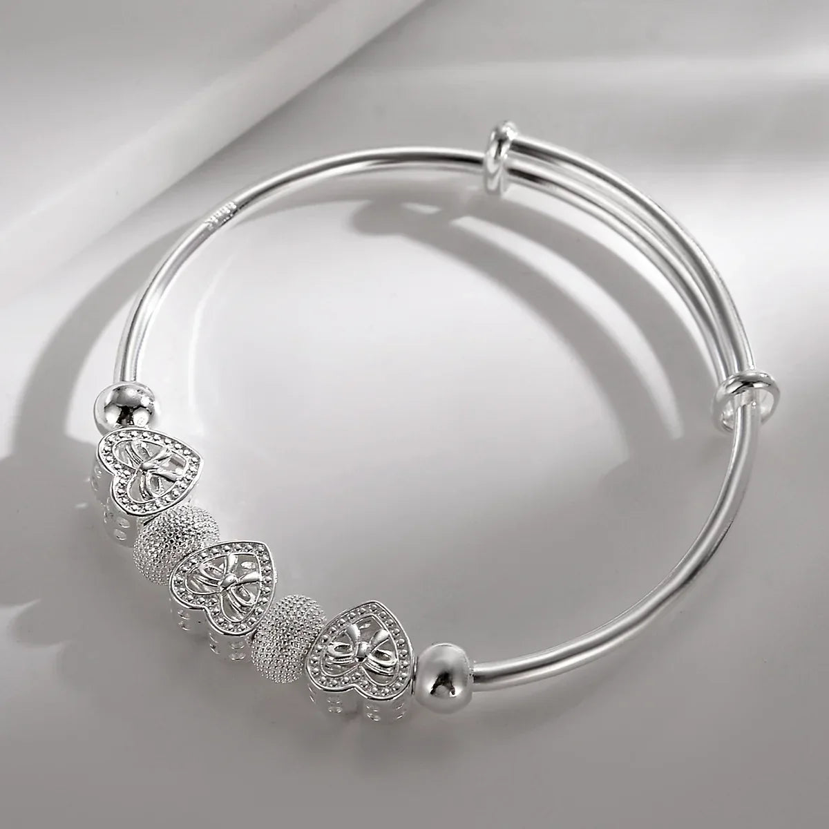 925 Sterling Silver Heart Bangle Bracelet for Women Silver Bangle Bracelet Qme