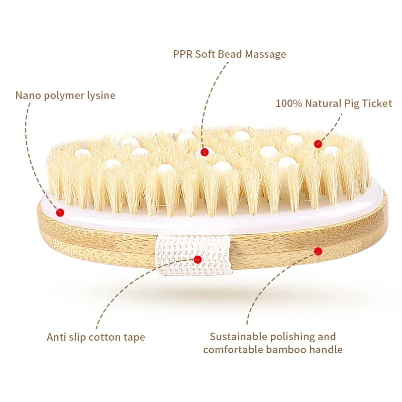 Natural Bristle Dry Body Brush – Exfoliating & Massage Tool Dry Body Brush Qme