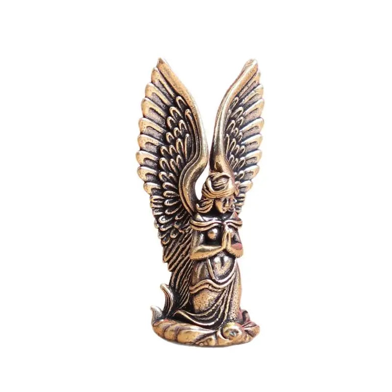 Brass Guardian Angel Goddess Small Statue – Desk Ornament Brass Figurine Statue Qme