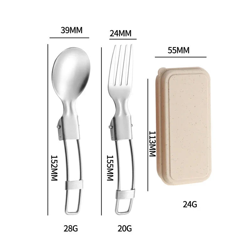 Folding Stainless Steel Cutlery Set – Knife, Fork & Spoon Folding Cutlery Set Qme 2pcs Khaki