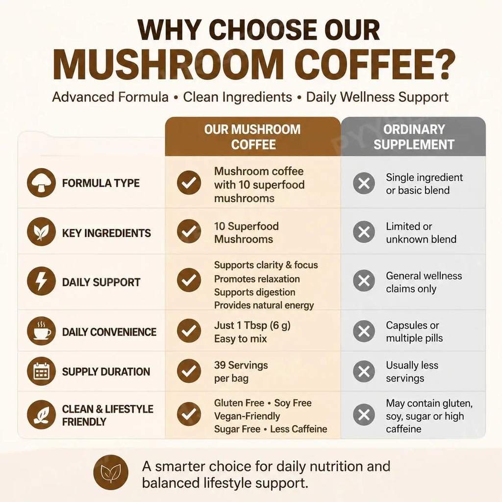 Mushroom Coffee Powder – 10 Superfoods, Focus & Energy, 39 Servings Mushroom Coffee Powder Qst