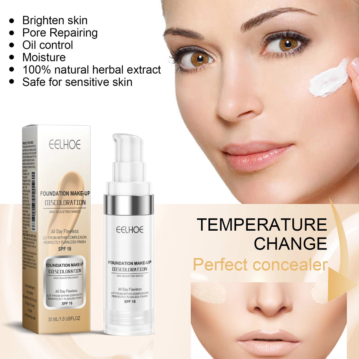 Color-Changing Concealer Foundation – Full Coverage Dewy Finish Concealer Foundation Qst